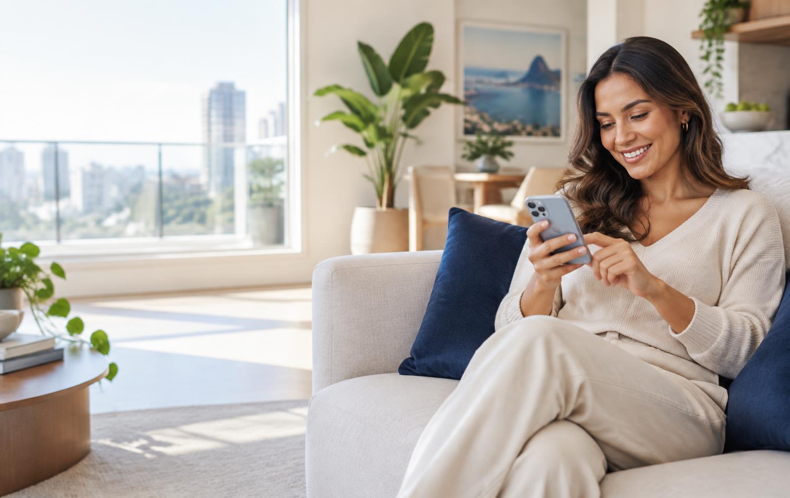 Cliente conversando com o atendimento pelo celular em casa